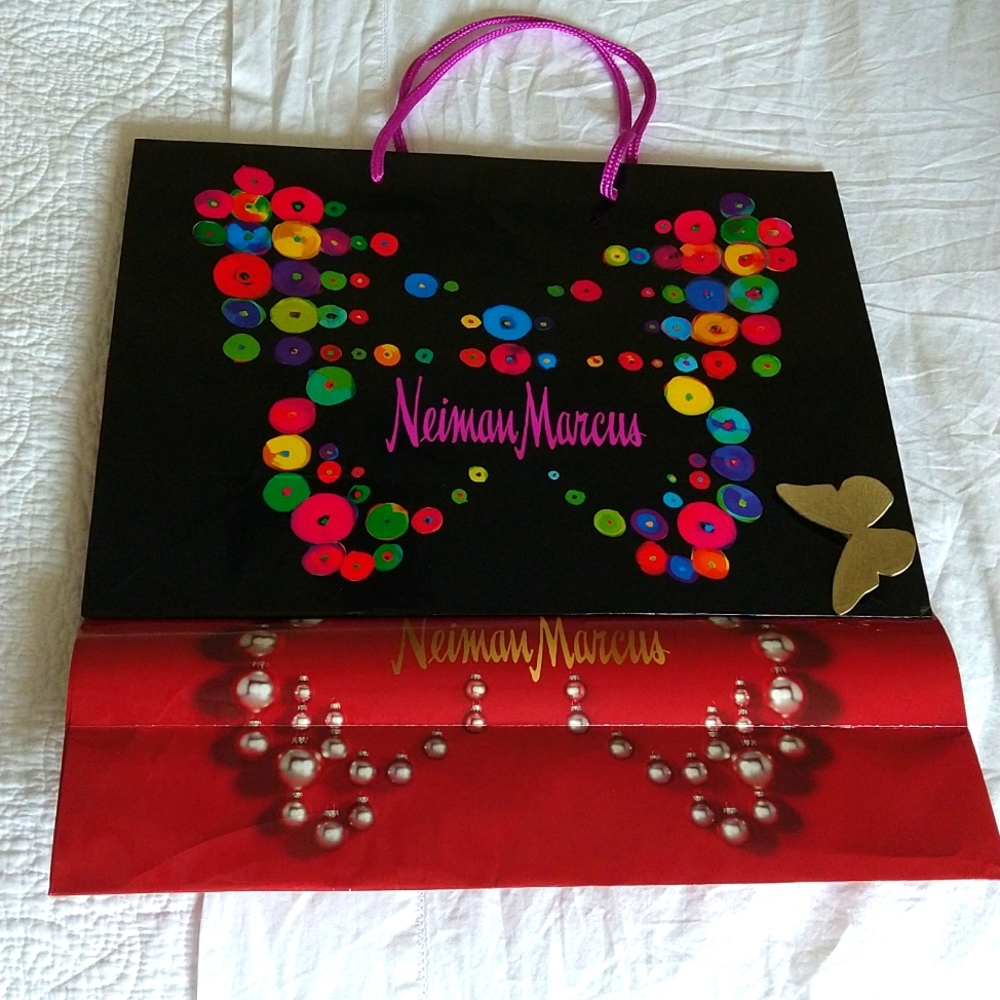 NEIMAN MARCUS Y2K SIGNATURE SHOPPING BAGS AND THE DECORATIVE CLIP ON BUTTERFLY